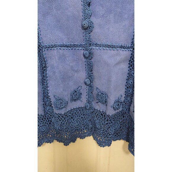 Vintage S.M.H Suede Crochet Lace Button-Front Jacket Long Sleeve Floral Details - Picture 8 of 8